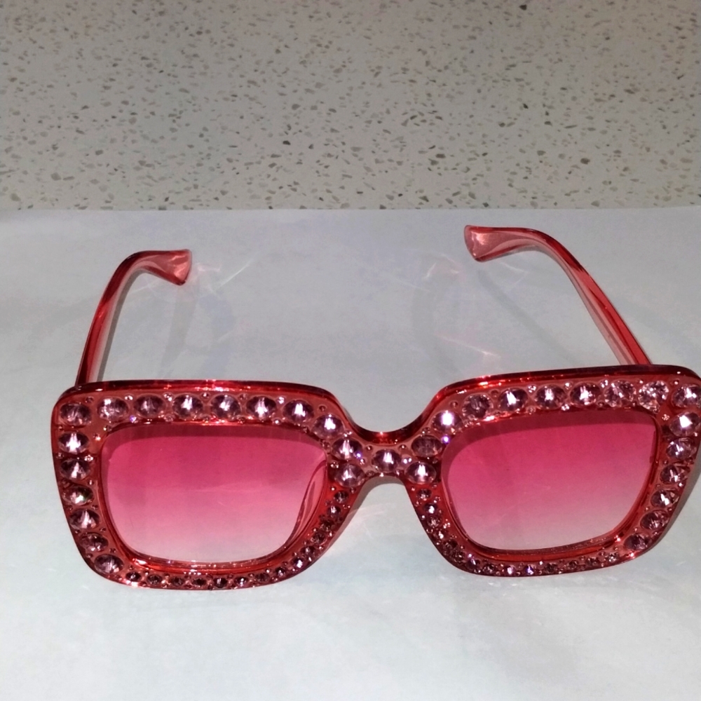 New Oversized Square Bedazzled Sunglasses - PINK (NWOT)